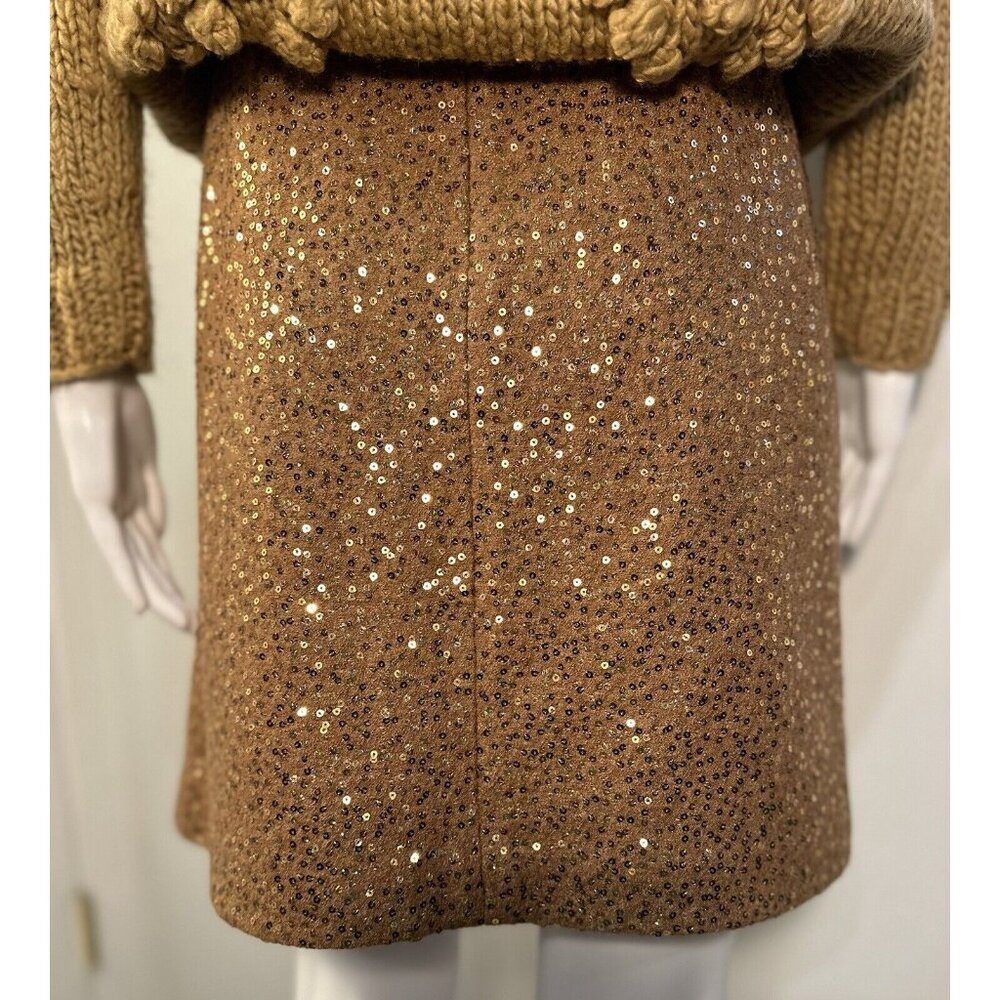Ann Taylor LOFT Light Brown Mini Skirt With Gold Sequins Sz-6 Flirty, Unique Fun - Picture 12 of 16